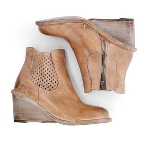 Bed Stu Tan Leather Wedge Ankle Boots